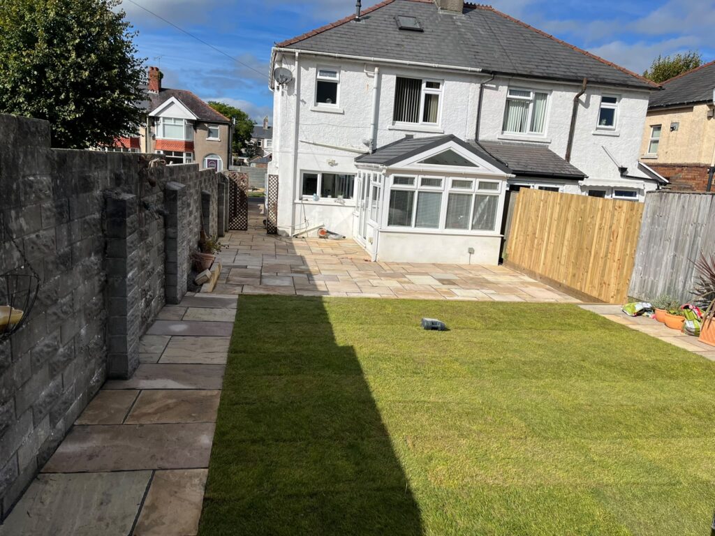 new patio and Lawn in Bridgend